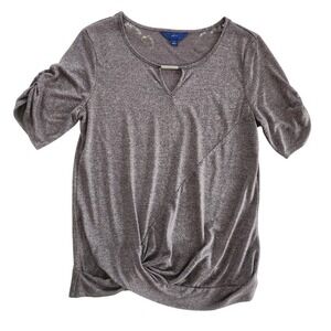 Apt 9 Womens Rose Gold Heathered Twist Front Ruched Sleeve Top Size M NEW